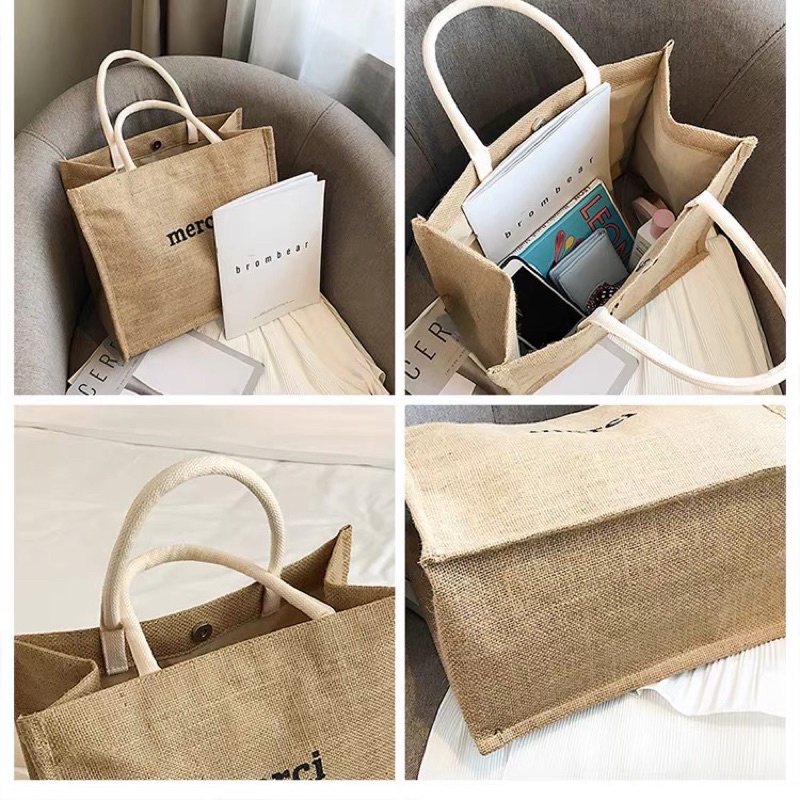 Túi Cói Túi Đi Biển Merci Thời Trang Rộng Rãi Đựng Cả Thế Giới