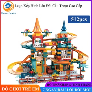Đồ chơi trẻ em xếp hình lâu đài có đường ray cầu trượt gồm 512 chi tiết, đồ chơi trí tuệ nhựa ABS cao cấp.