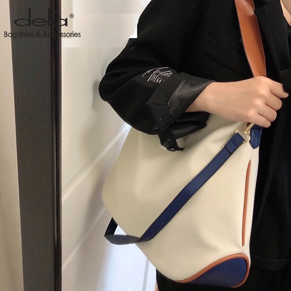 Dela Túi Xách Nữ Tote Đeo Vai Bằng Vải Bạt Có Sức Chứa Lớn Thời Trang Dành Hàn Quốc Đi Làm