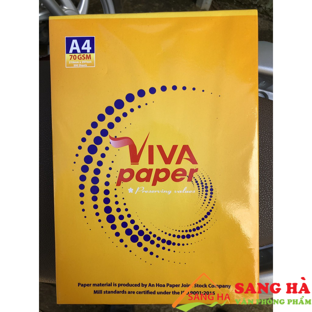 Giấy in, giấy photocopy VIVA Vàng định lượng 70gsm khổ A4 ( 500 tờ/ram) - Hàng chính hãng Giấy VIVA An Hòa