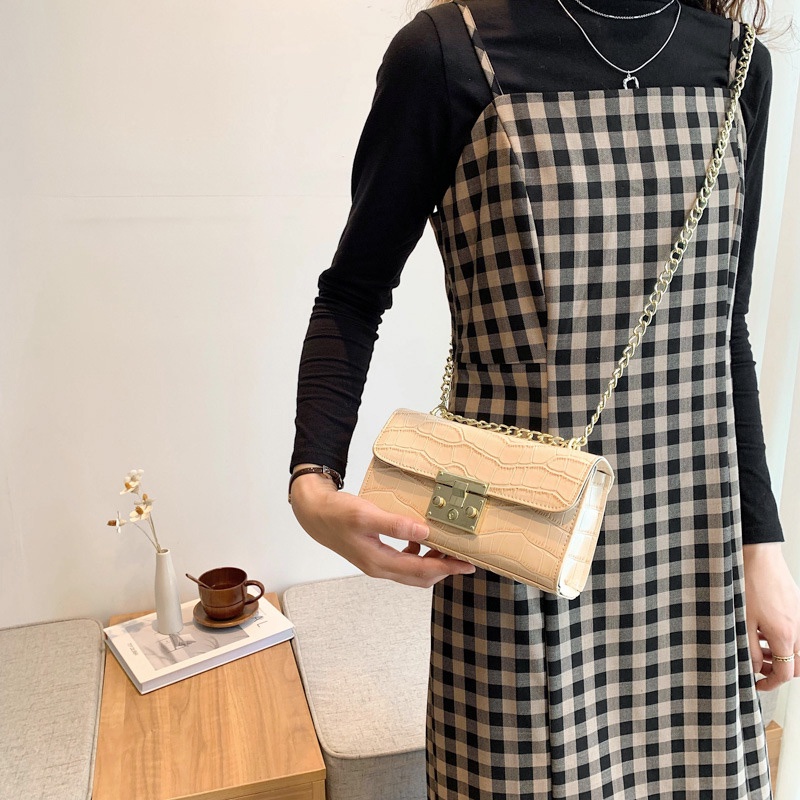 Túi Đeo Vai Hình Vuông Cỡ Nhỏ Họa Tiết Vân Đá Phối Dây Đeo Sợi Xích Phong Cách Cổ Điển Thời Trang