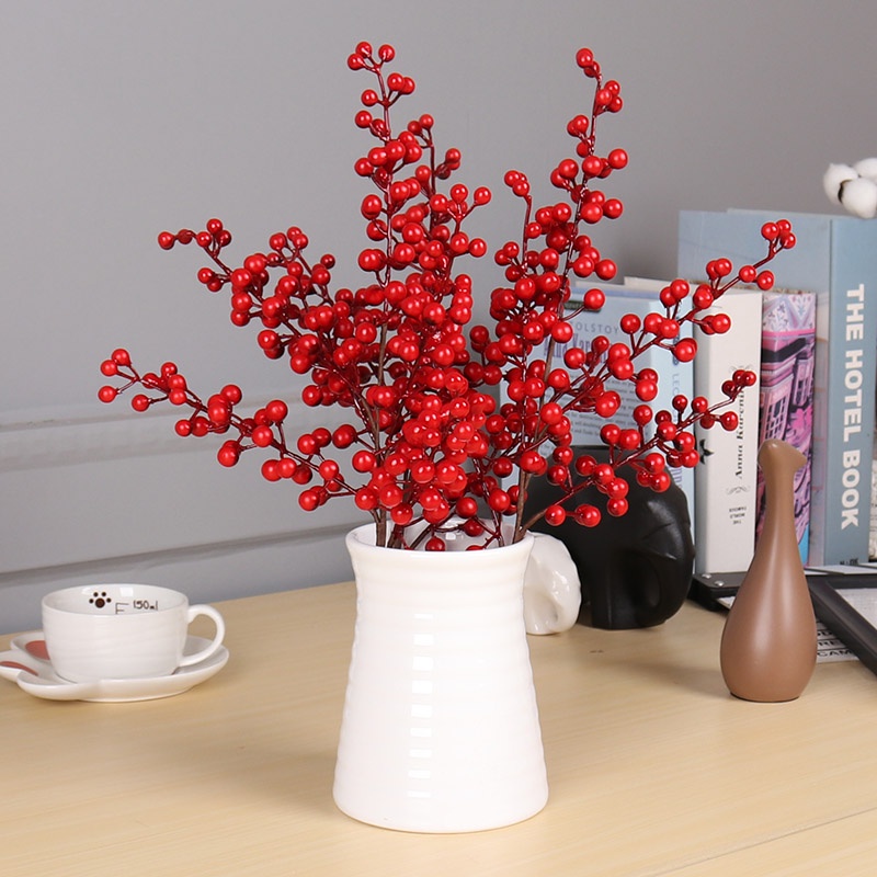 Set 5 Nhánh Quả Mọng Nhân Tạo Màu Đỏ Trang Trí Giáng Sinh / Năm Mới DIY