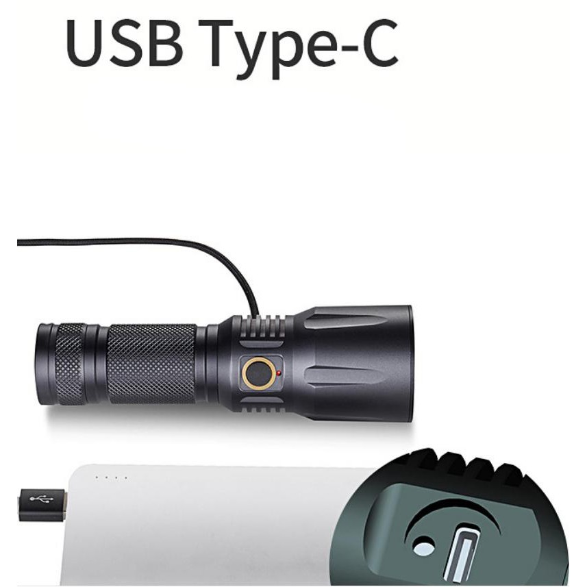 Đèn pin X6 SFT40/5050 1.7mm 25w quang thông 2400 lumen sơn mạ titan xám khói cổng sạc USB-Type -C
