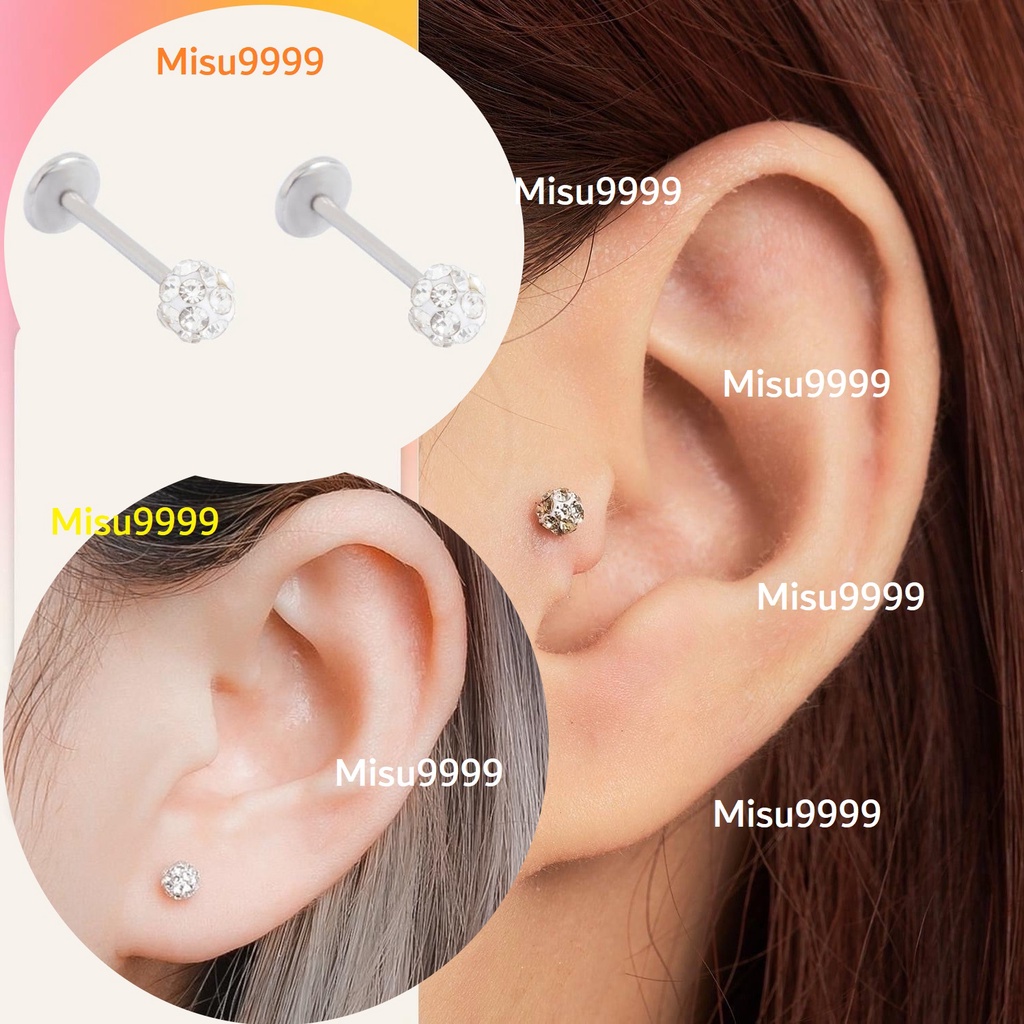 Khuyên titan đính nhiều đá mini tròn vặn đầu khuyên