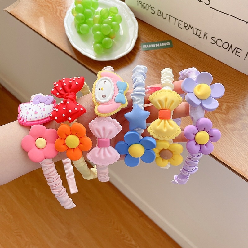 Bờm tóc xếp ly hoạ tiết hoạt hình phong cách Hàn Quốc cho bé gái cute xinh xắn