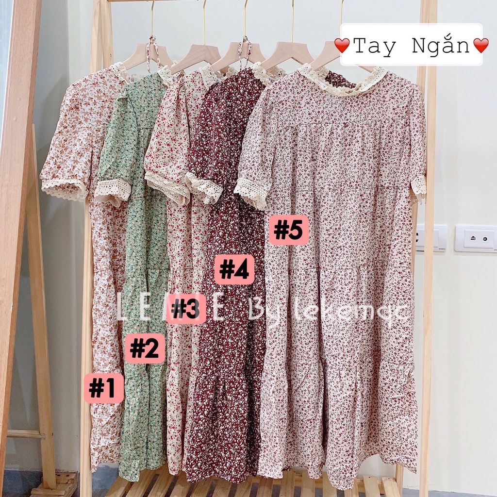 Đầm Hoa Nhí Vintage Cổ Ren Dáng Xuông Kèm Dây Thắt Eo , Váy Suông Chất Mềm Mịn Mặc Mát Hót Hít Ảnh Thật LEMIE by lekemqc