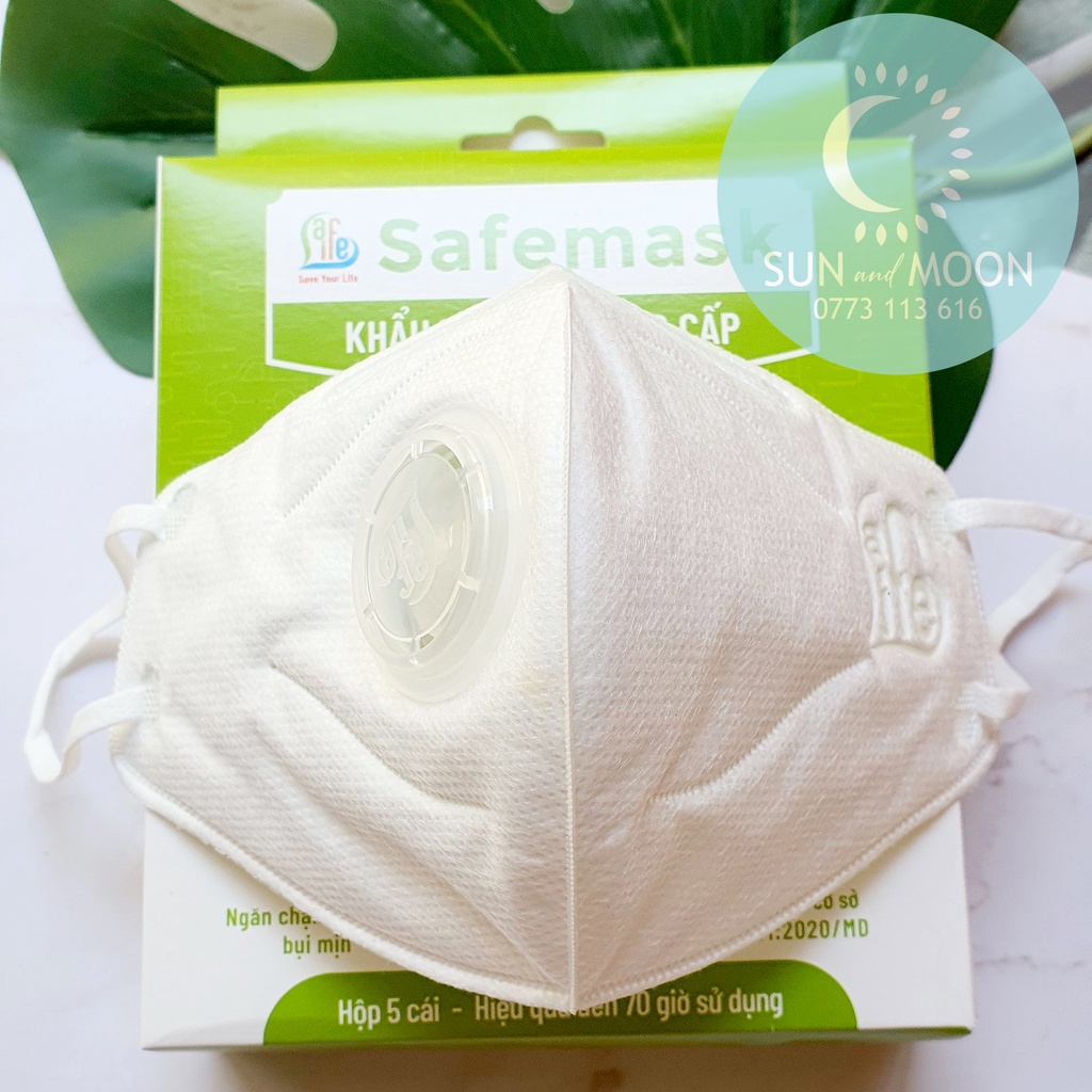 Khẩu trang 3D (N96+) TRẮNG CÓ VAN chống bụi mịn pm2.5 Safelife Vietnam (Có thể giặt lại) Hộp 05 cái.