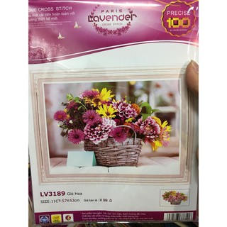 Tranh thêu chữ thập Giỏ hoa đẹp Lv3189 57*43cm