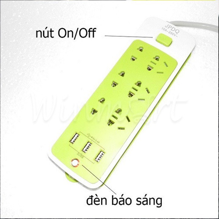 Ổ Điện Đa Năng Chống Giật 3 Cổng USB và 6 Ổ Cắm