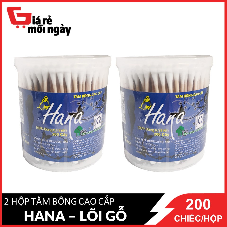 COMBO 2 Hộp Tăm bông Hana hộp tròn - 200 c (lõi gỗ)