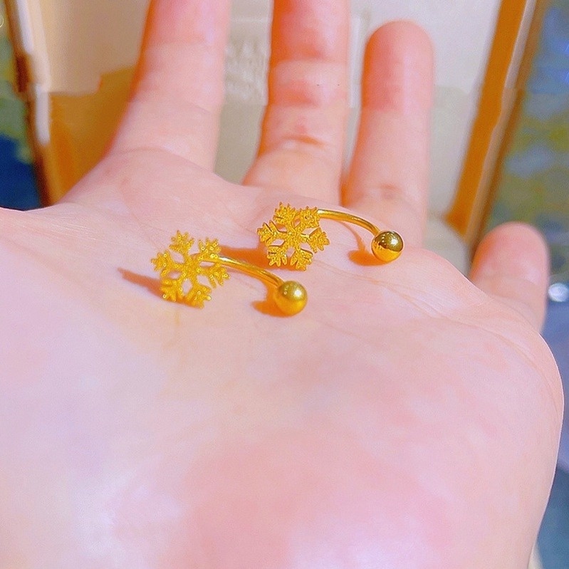 Khuyên tai titan nữ không gỉ hình bông tuyết phun cát lấp lánh mẫu mới nhất 2022