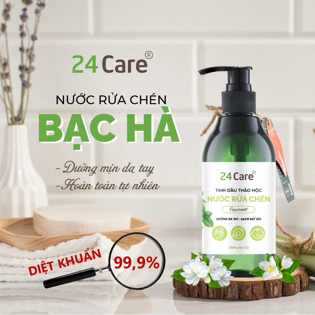 Homecare 24Care 1L [nước lau sàn, nước rửa chén, nước rửa tay] cho bé từ 2 tuổi - thành phần 100% tinh dầu thảo mộc