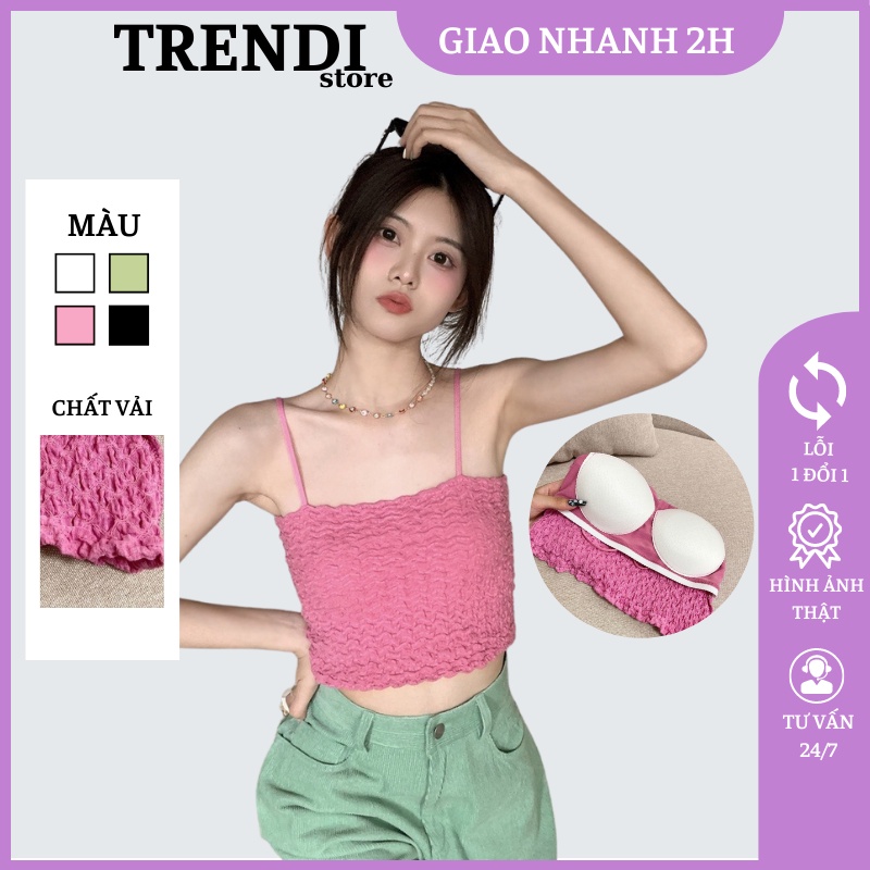Áo croptop 2 dây bún có ĐỆM MÚT ngực chất ĐŨI XỐP NHẬP KHẨU co giãn 4 chiều hàng Quảng Châu loại 1 AN12