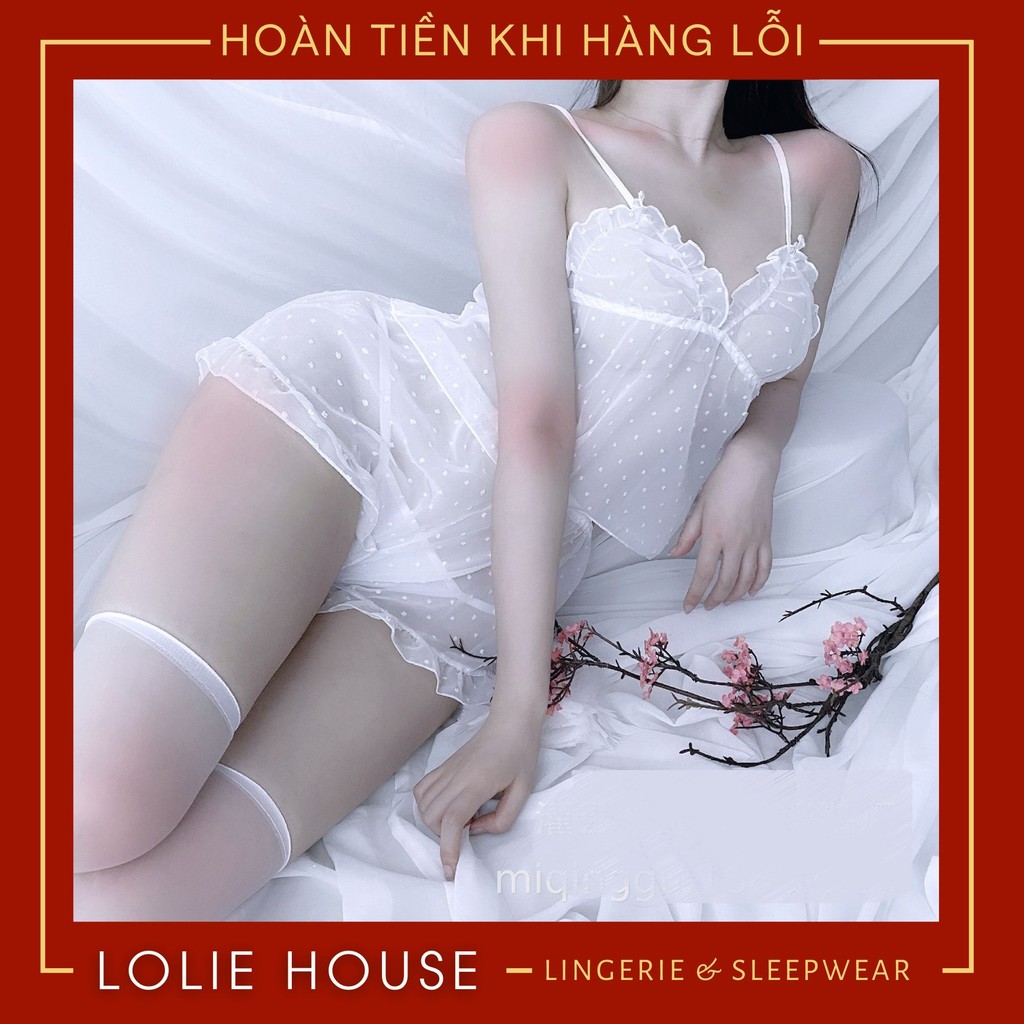 Bộ đồ ngủ nữ hai dây voan siêu mỏng sexy - Đồ ngủ 2 dây dễ thương cute LOLIE HOUSE - SS10 | BigBuy360 - bigbuy360.vn