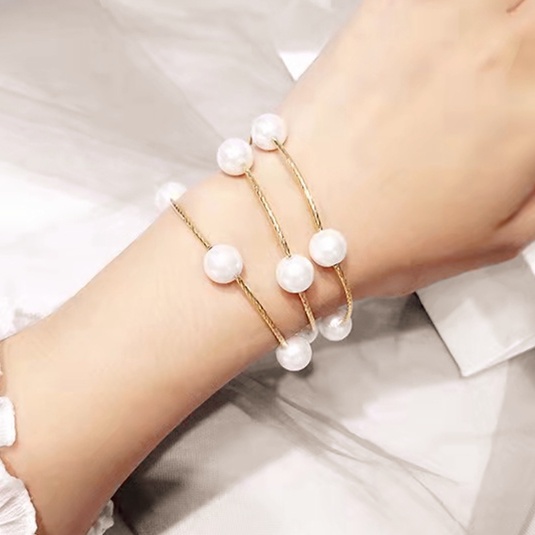 Vòng Tay Nhiều Lớp Đính Hạt Ngọc Trai Và Trái Tim Đơn Giản Dễ Thương Cho Nữ