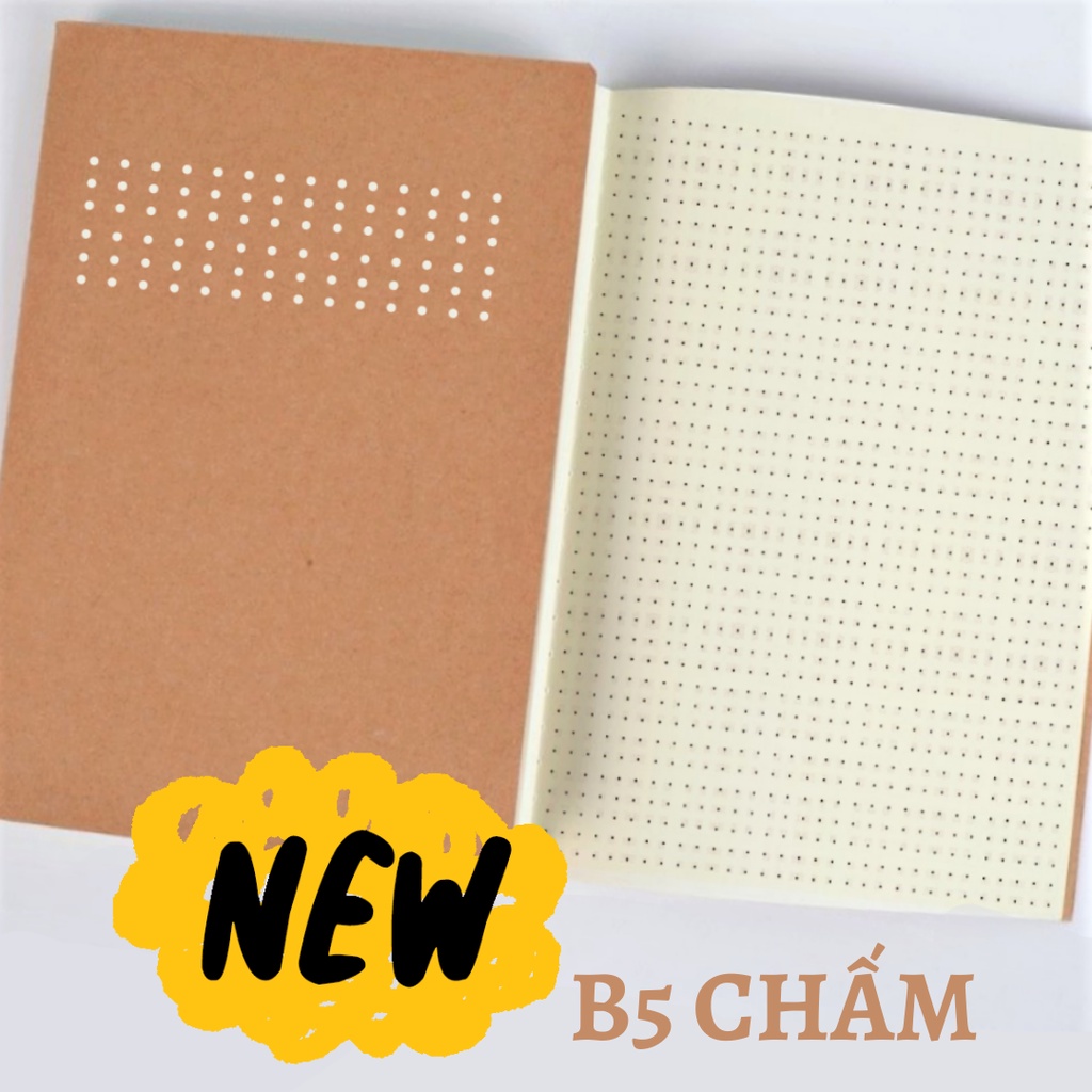 Sổ tay bìa nâu, bìa giấy kraft, sổ phong cách muji ô vuông, trơn, kẻ ngang khổ A5, B5 40 tờ cổ điển, vintage