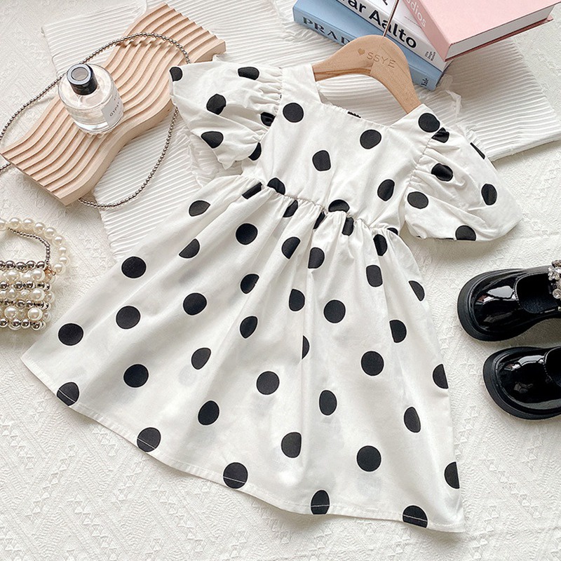 Đầm Công Chúa Tay Phồng Họa Tiết Chấm Bi Thời Trang Mùa Hè Cho Bé Gái Se7en