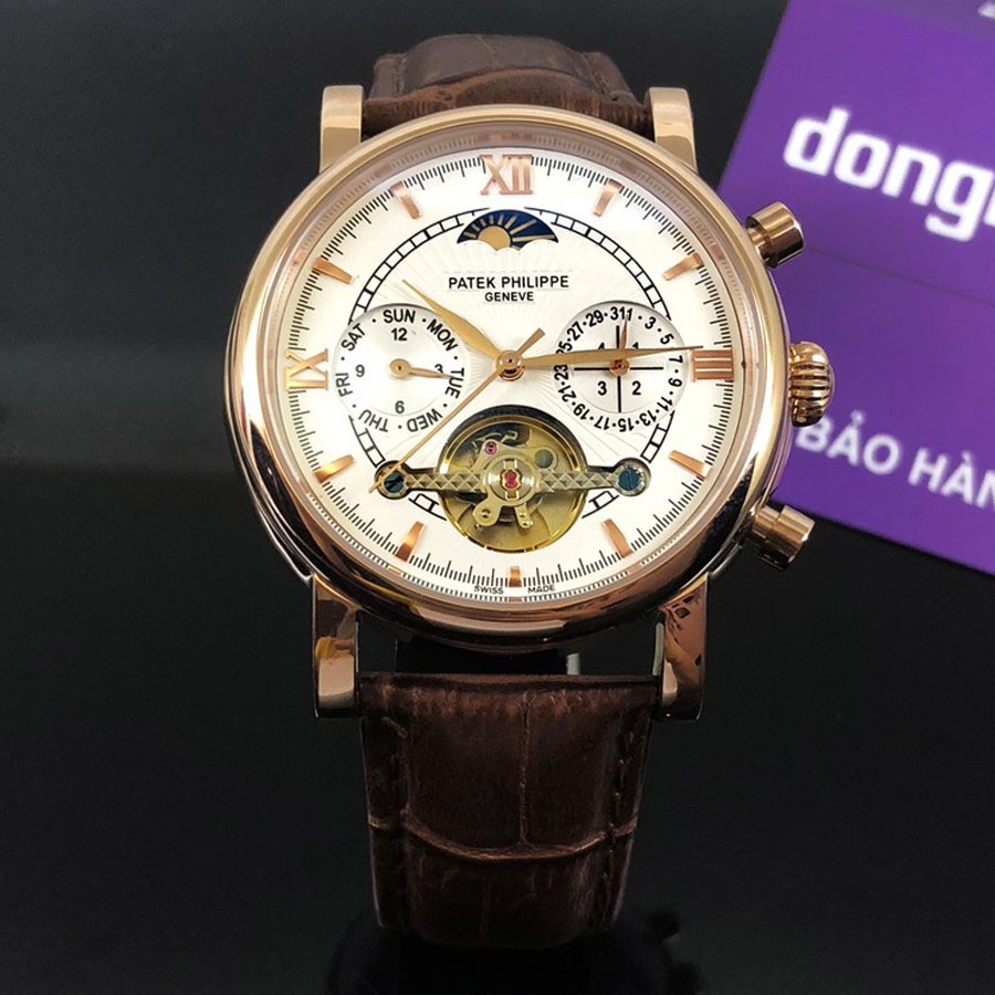 Đồng hồ Nam Patek Cơ máy nhật, mẫu 3 nút mặt trắng viền vàng , dòng cơ Automatic size 42mm | BigBuy360 - bigbuy360.vn