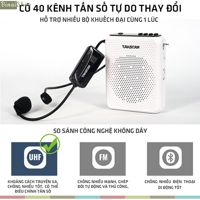 [Mã ELHACE giảm 4% đơn 300K] Máy trợ giảng không dây UHF, Bluetooth Takstar E300W[Bảo hành 12 tháng]