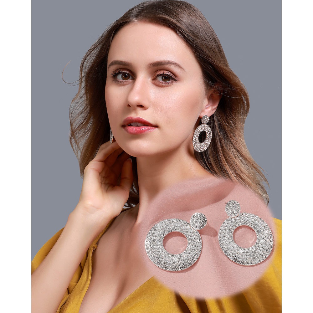 Bông Tai Hình Tròn Đính Kim Cương Giả Phong Cách Retro Thời Trang Mới