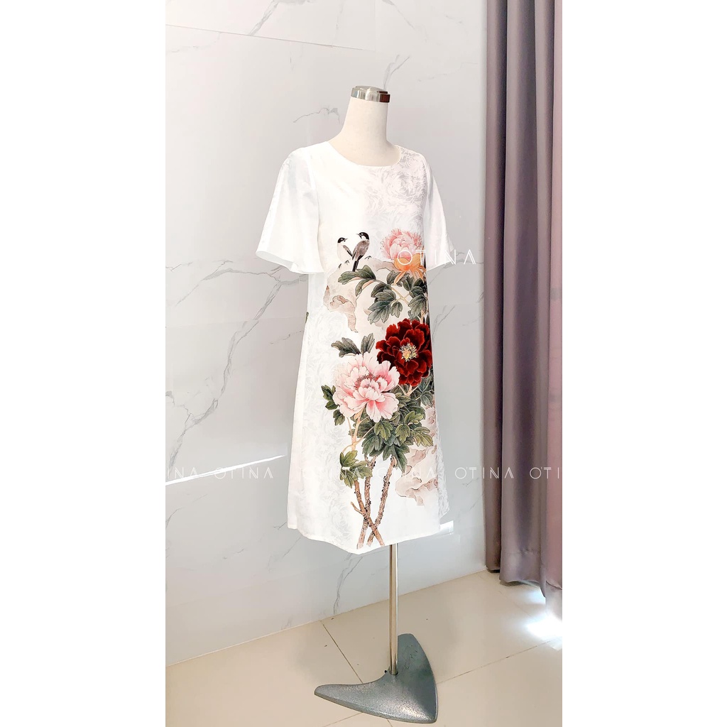 Đầm nữ thiết kế 𝐎𝐓𝐈𝐍𝐀 𝐅𝐀𝐒𝐇𝐈𝐎𝐍 đầm mẫu đơn đỏ nhung sang trọng