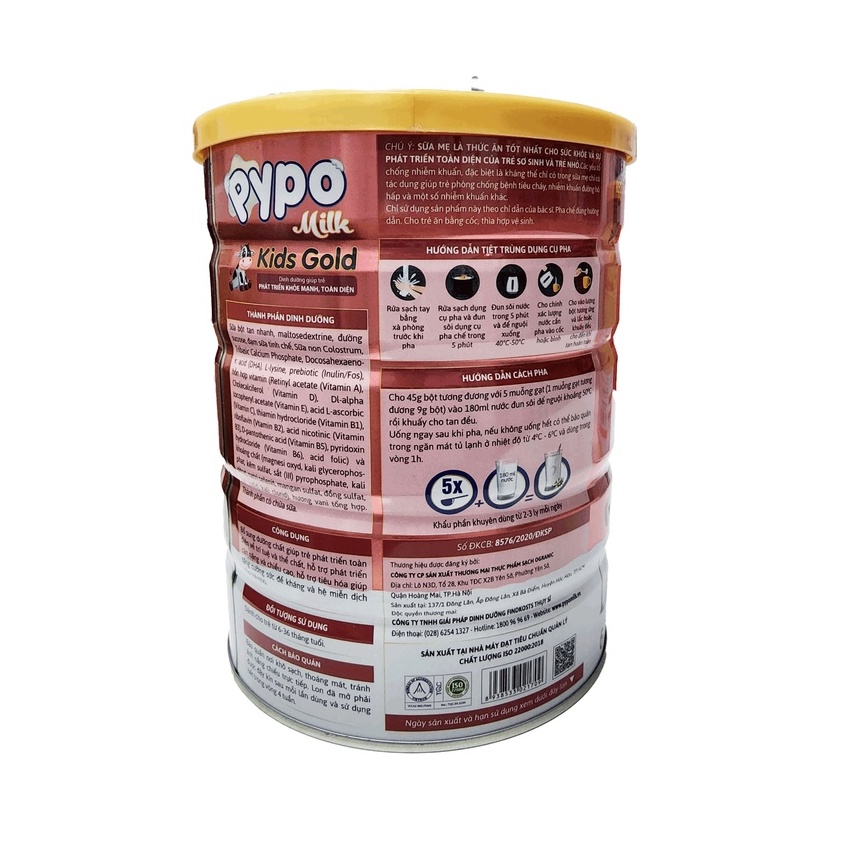 Sữa Bột Pypo Kids Gold Cho Trẻ 6 - 36 Tháng Phát Triển Khoẻ Mạnh, Toàn Diện - Hộp 900g