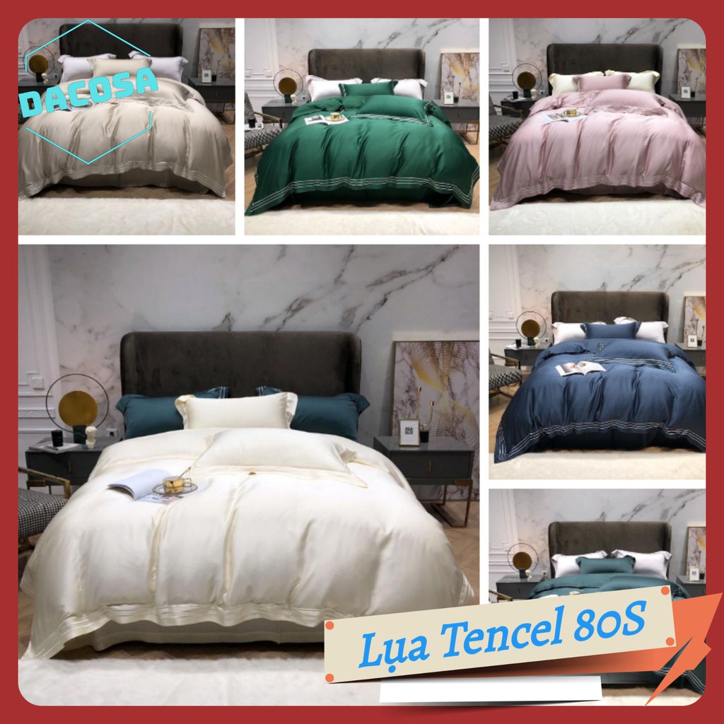 Set Chăn Ga Gối Lụa Tencel 80S Viền Kẻ Cao Cấp Siêu Mát Đế Vương Nhập Khẩu Nguyên Bộ- Dacosa