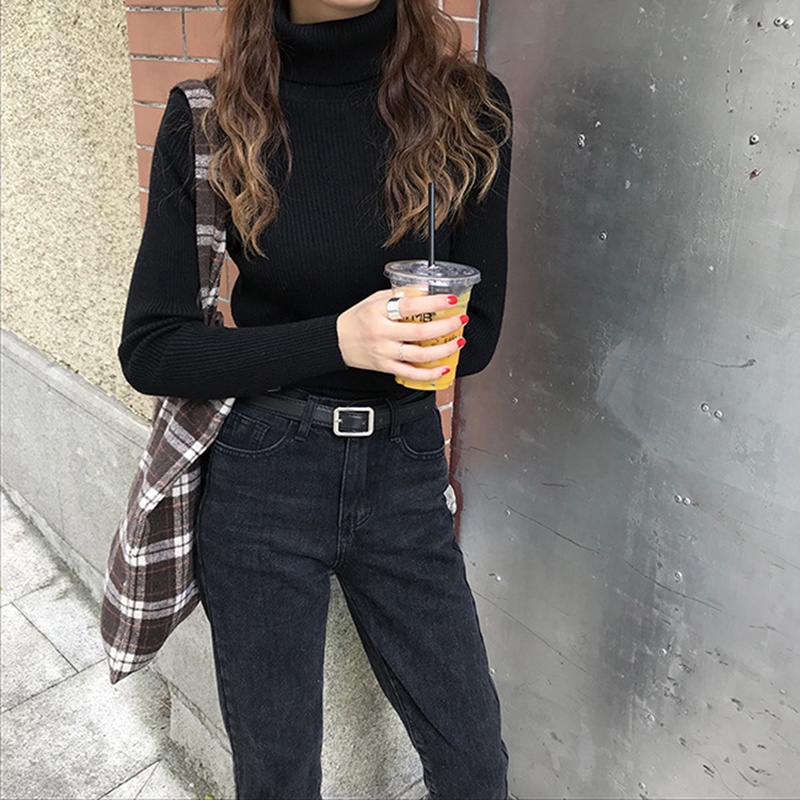 Áo sweater IELGY dệt kim cổ lọ tay dài dáng ôm dễ phối đồ thời trang dành cho nữ