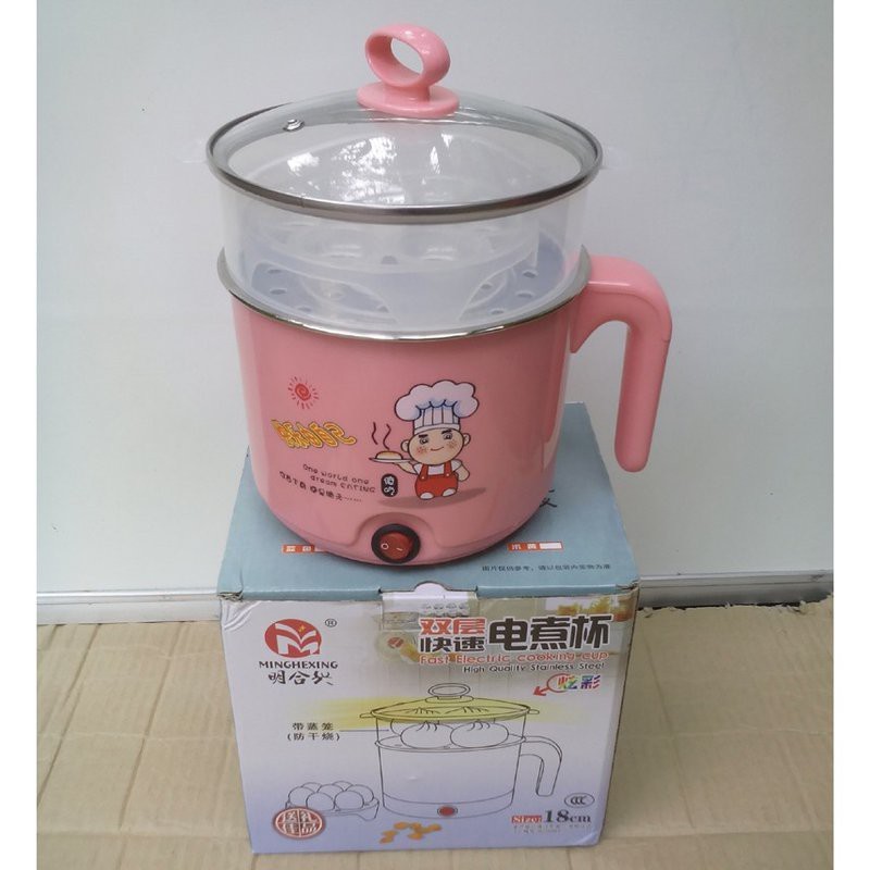 Ca Nấu Mì, Nấu Cơm Đa Năng Có Tay Cầm 1,8L - Nồi Lẩu Điện Mini Kèm Giá Hấp Inox, Ca Mỳ Đa Năng Cooking Poot