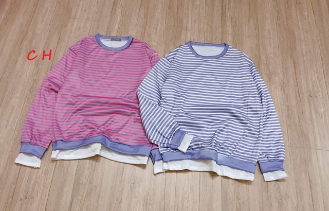 Áo kẻ ngang phối vạt trắng chất nỉ COH687