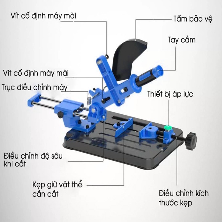 khung đế kẹp gắn máy mài cắt cầm tay có thanh trượt + ê tô, bàn cắt cố định đăng năng tiện lợi