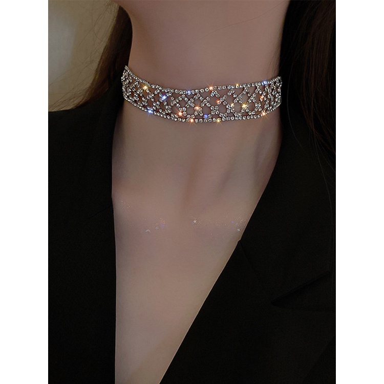 Vòng Cổ Choker Thiết Kế Dạng Lưới Mắt Xích Đính Đá Thời Trang Cho Nữ
