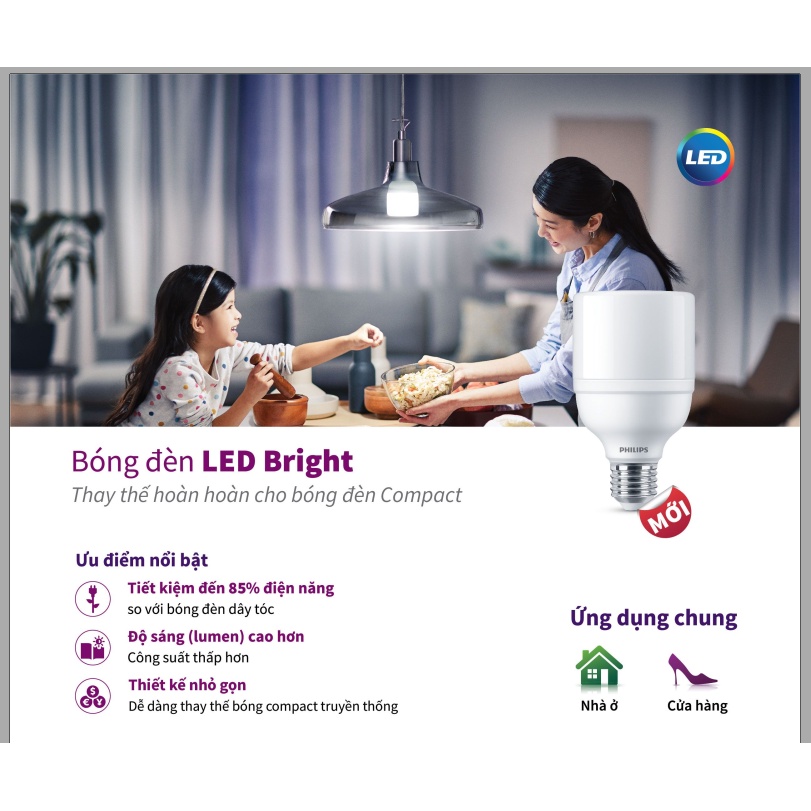 Bóng đèn Philips LED Bright E27ánh sáng vàng, ánh sáng trắng (01 bóng)