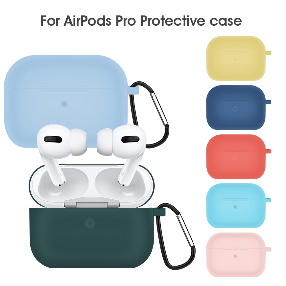 Hộp Bảo Vệ Bằng Silicon Chống Sốc Kèm Móc Đeo Cho Apple Airpods Pro