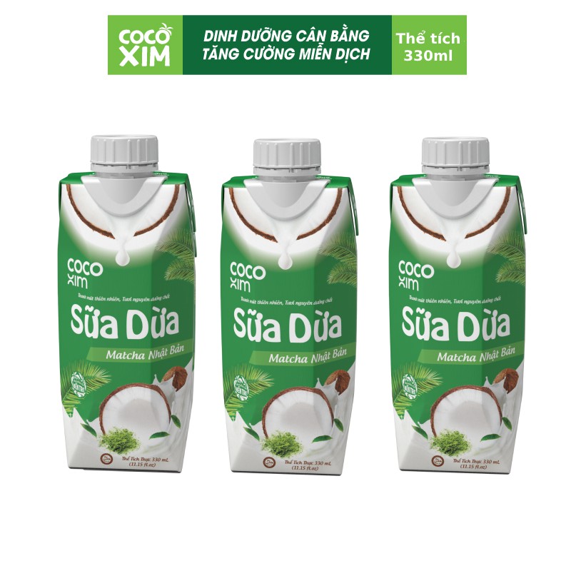 Thùng 12 Hộp Sữa dừa đóng hộp Cocoxim Matcha dung tích 330ml/Hộp