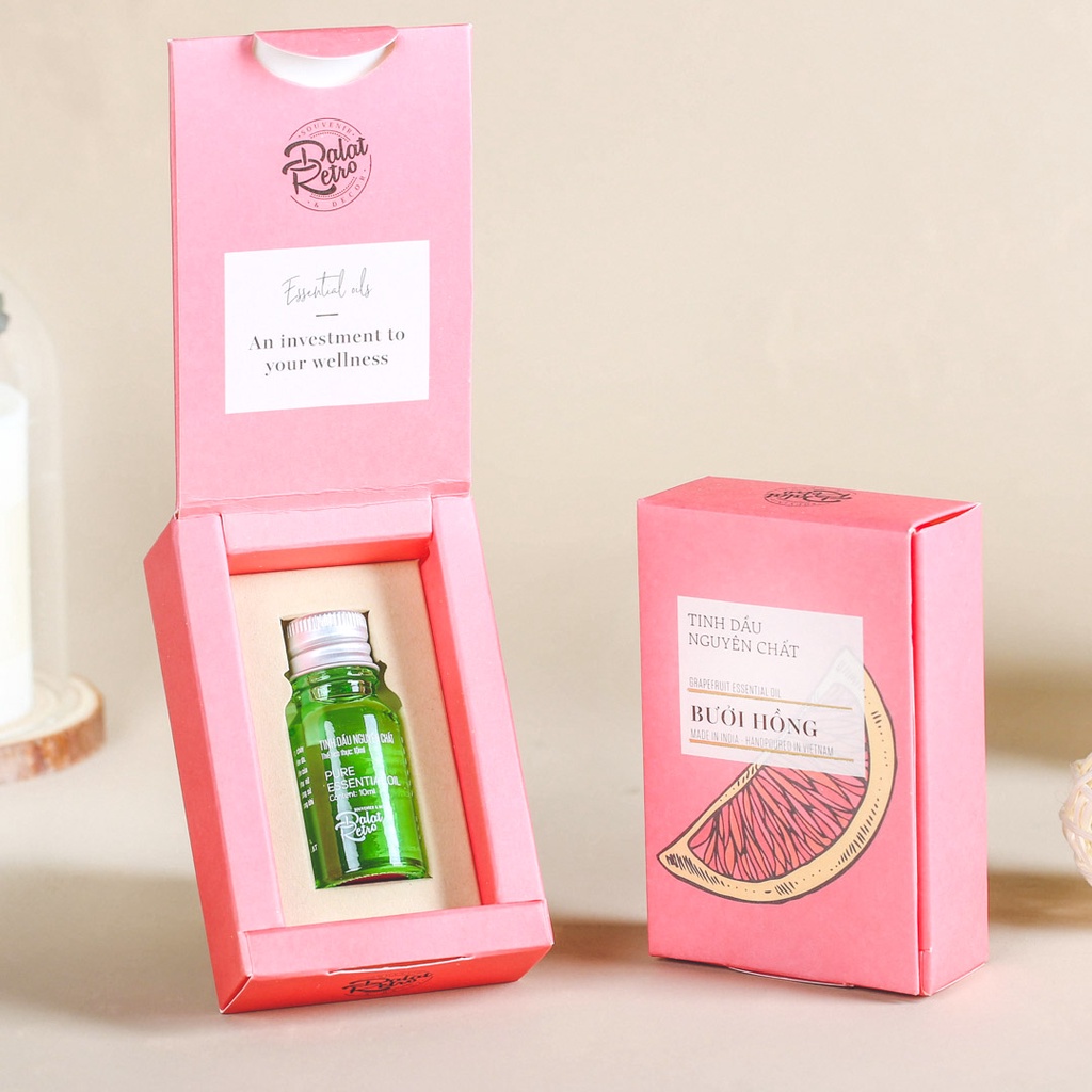 Tinh dầu nguyên chất Dalat Retro, bưởi hồng grapefruit, 10ml, hộp, mẫu minimal