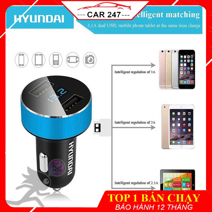 Tẩu Sạc Ô Tô - Tẩu Sạc Nhanh Ô Tô Chính Hãng Hyundai Tích Hợp Hai Cổng USB Sạc Đa Năng Tiện Lợi