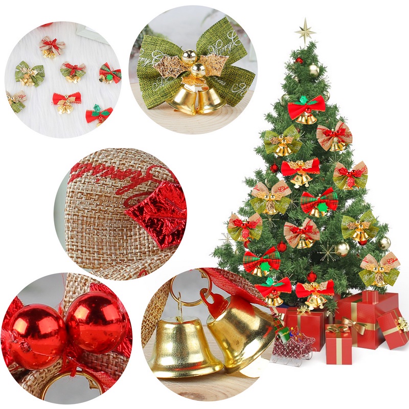 Set 4 Nơ Kèm Chuông Nhỏ Xinh Trang Trí Cây Thông