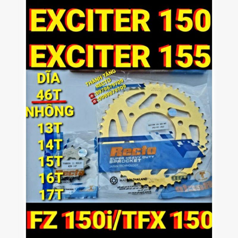 NHÔNG DĨA VÀNG EXCITER 150/EXCITER 155/TFX 150/FZ 150i RECTO 42T 43T 46T NHÔNG 13T 14T 15T 16T 17T CHÍNH HÃNG