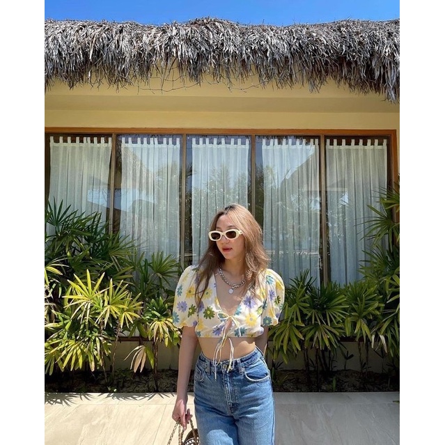 Áo tay ngắn bồng cột nơ kèm ảnh thật