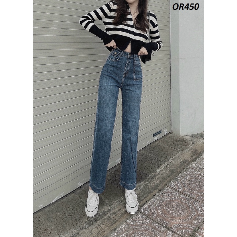 Quần jeans ống suông rộng co giãn lai bản to OR450