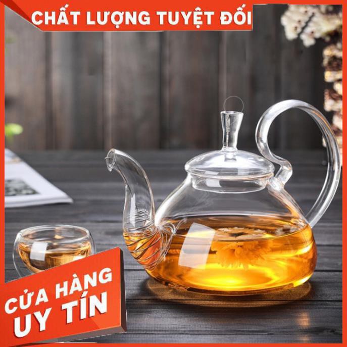 Bộ Ấm trà thủy tinh 6 chén chịu nhiệt dung tích 600ml kèm đế nến đun trà Bình trà thủy tinh tiệc trà đun nóng