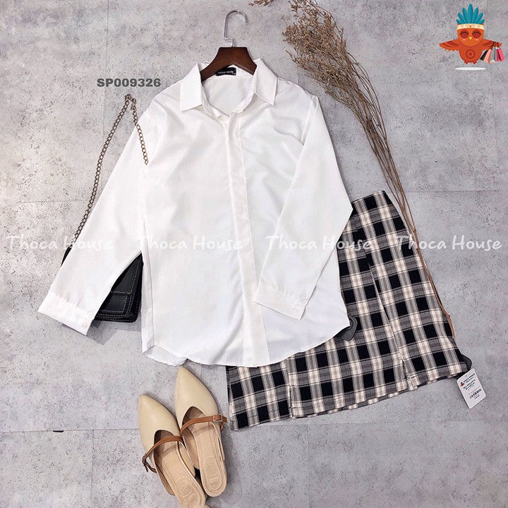 Áo sơ mi trơn dáng suông basic THOCA HOUSE freesize dưới 56kg, chất vải mềm thoáng | BigBuy360 - bigbuy360.vn