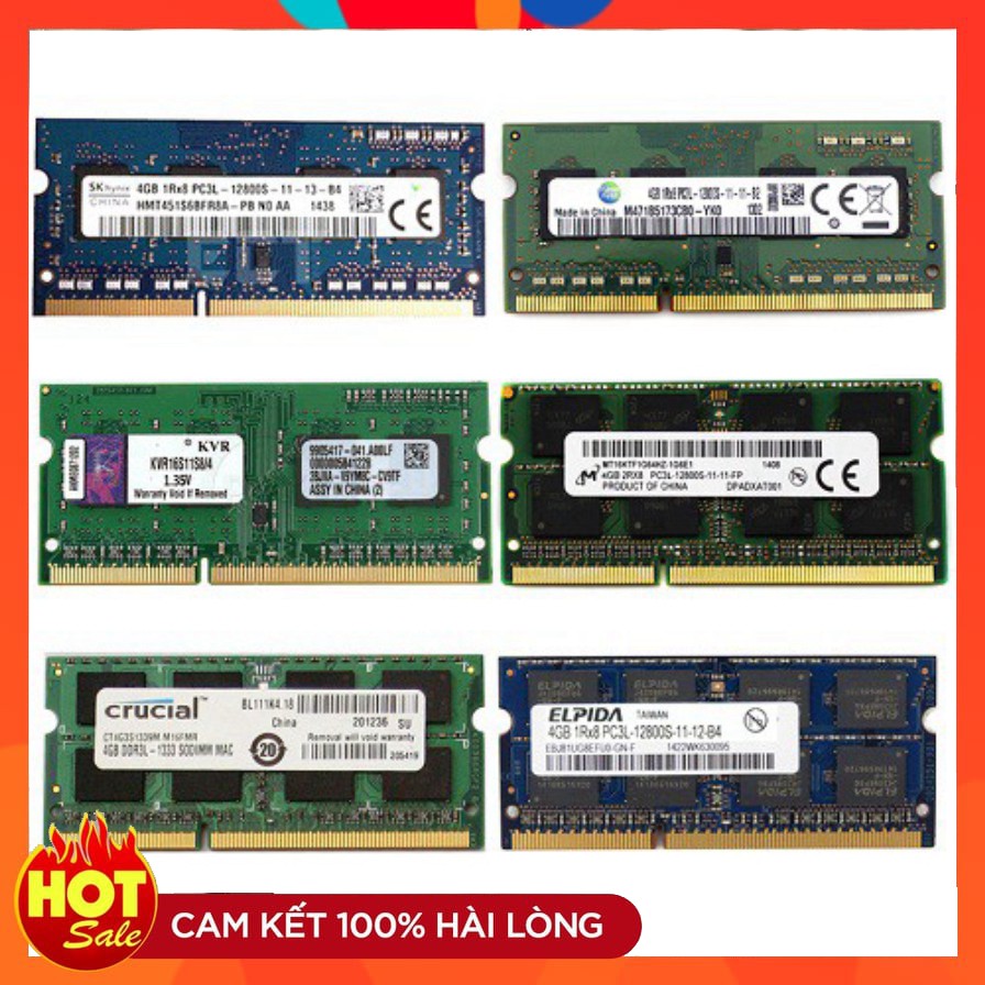 Ram laptop 4GB DDR3L bus 1600 PC3L-12800S nhiều hãng eldipa crucial micron samsung hynix....