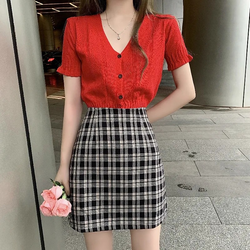 Chân Váy Chữ A Lưng Cao Họa Tiết Kẻ Sọc Thời Trang Hàn Quốc Size s-3XL sc3573