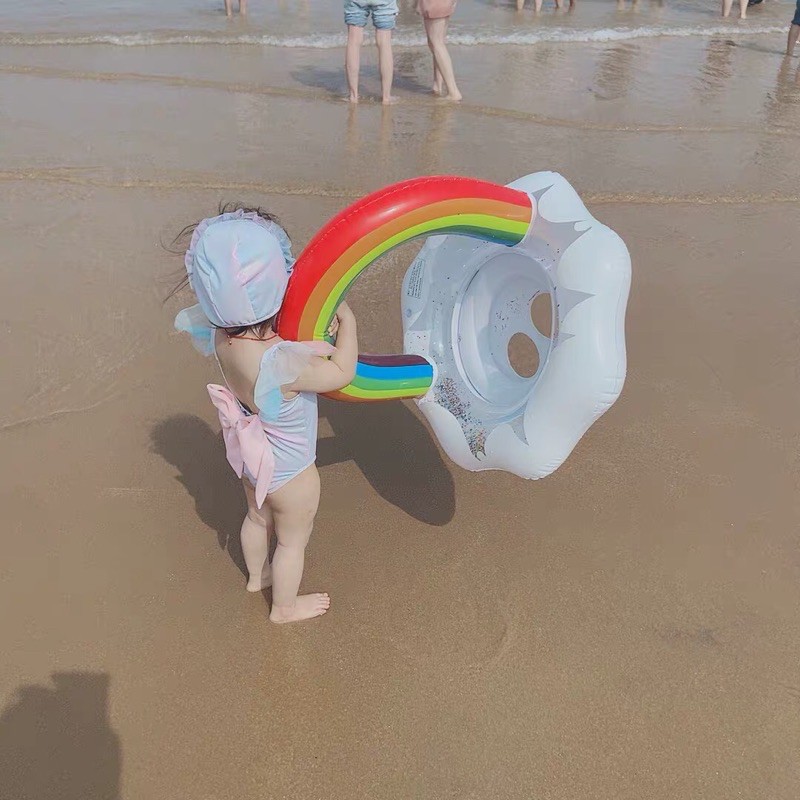Phao Bơi Mây Cầu Vồng Chống Lật An Toàn Cho Bé 0-4 Tuổi Kèm Bơm Tay