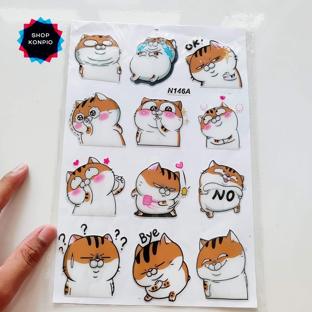 ( Màu Ngẫu Nhiên) Bộ Tem Sticker Mèo Cute Dập Nổi Cao Cấp Dán Xe Máy, Ô Tô, Mũ Bảo Hiểm, Chống Thấm Nước, Chống Bay Màu