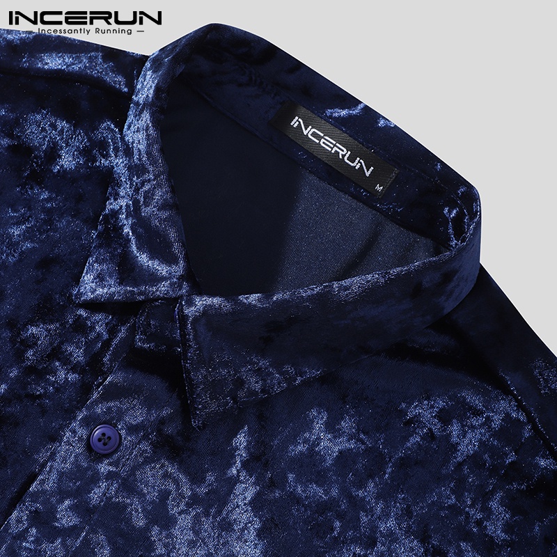 Áo sơ mi INCERUN vải nhung cổ bẻ tay dài thời trang xuân thu cho nam