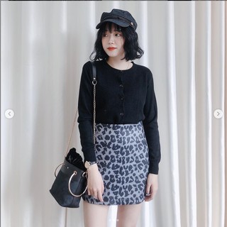 Chân váy dạ da beo