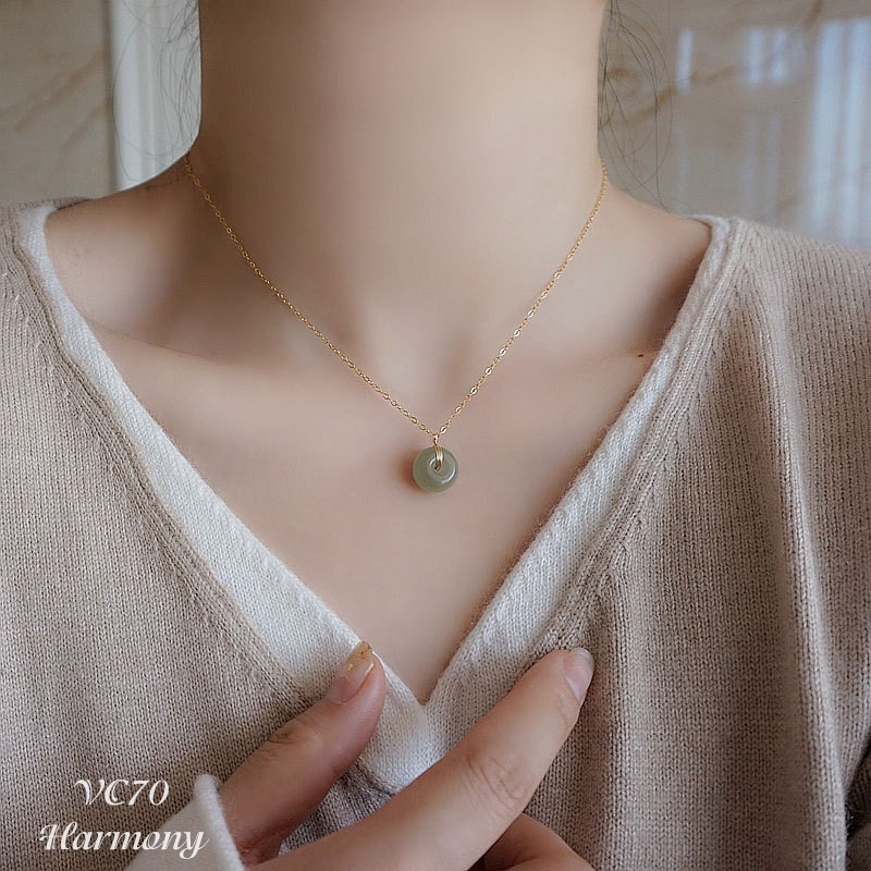 Dây chuyền nữ vòng cổ ngọc bích nhân tạo Tân cương đẹp sang trọng cổ trang cổ điển mạ vàng bạc Ý 925 cao cấp VC70